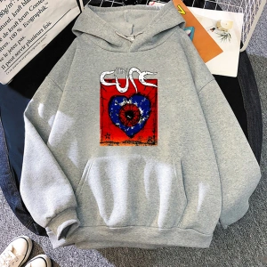 Beyaz Unisex The Cure Müzik Grubu Ağır Zihinsel Kapüşonlular Rahat Karikatür