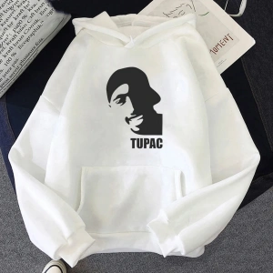 Beyaz Unisex Tupac 2pac Kapüşonlular Moda Punk Manga Grafik Estetik ErkekDö