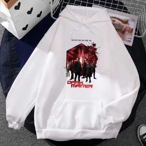 Beyaz Unisex TV serisi için koyu madde grafik baskı kışsonbahar rahat kapşonlu k