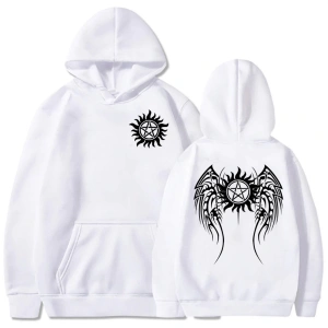 Beyaz Unisexi Supernaturall Winchester Bros Kapüşonlular Kapşonlu G