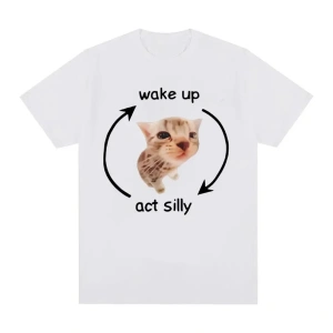 Beyaz Uyandırma yasası aptal Meme grafik komik sevimli kedi baskı k