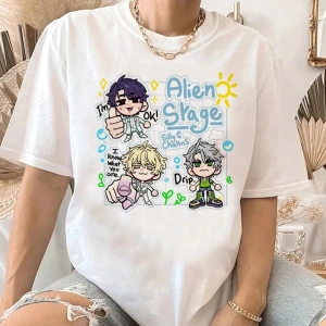 Beyaz Uzaylı Sahne Kawaii Karikatür Streetwear Y2k Harajuku Anime Japon Manga T
