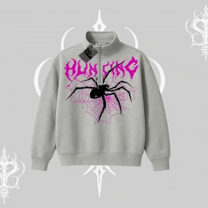 Beyaz Yarım Fermuarlı Sweatshirt Autumn Spider
