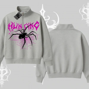 Beyaz Yarım Fermuarlı Sweatshirt Autumn Spider