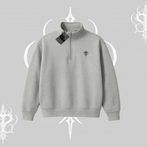 Beyaz Yarım Fermuarlı Sweatshirt Özel logolu