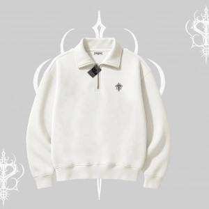 Beyaz Yarım Fermuarlı Sweatshirt Özel logolu