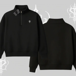 Beyaz Yarım Fermuarlı Sweatshirt Özel logolu