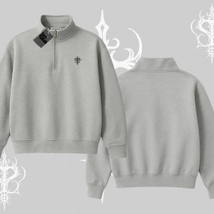 Beyaz Yarım Fermuarlı Sweatshirt Özel logolu