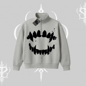 Beyaz Yarım Fermuarlı Sweatshirt Vampir Dış