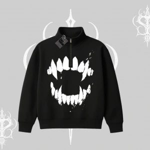 Beyaz Yarım Fermuarlı Sweatshirt Vampir Dış