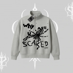 Beyaz Yarım Fermuarlı Sweatshirt Why are u Scared