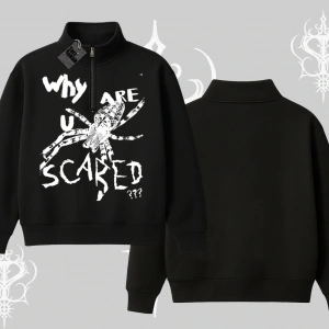 Beyaz Yarım Fermuarlı Sweatshirt Why are u Scared