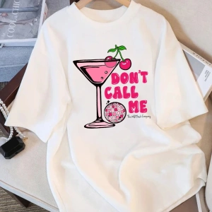 Beyaz Yaz an Çilek Kokteyl Baskı Üstleri Yumuşak O-Boyun T Tüm Maç Gi