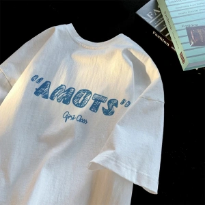 Beyaz Yaz Trendi Yaz Üst Hong Kong Faionable Grafik Tees Unisex Ca