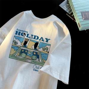 Beyaz Yaz Trendi Yaz Üst Hong Kong Faionable Grafik Tees Unisex Ca