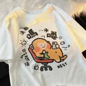 Beyaz yeni kurbağa evrimi baskı japon Retro streetwear yaz Tee Vintage