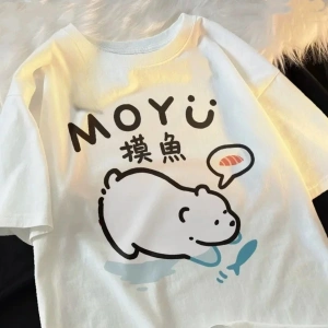 Beyaz yeni kurbağa evrimi baskı japon Retro streetwear yaz Tee Vintage