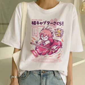 Beyaz Yeni Sevimli Kedi Komik Karikatür Baskı Tshirt Harajuku Kawaii T-shi