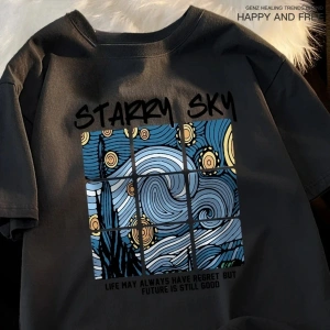 Beyaz Yıldızlı Gökyüzü Mavi Galaxy kıyafetleri Gevşek Üstleri Yaratıcılık T