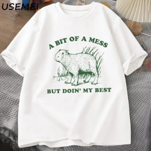 Bir Karışıklık Ama En İyi Kapibara T-Shirt Erkekler Vintage Tshirt Garip Rahat Pa 2877