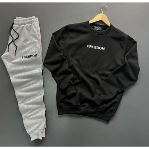 Bisiklet Yaka Freedom Baskılı Tam Kışlık Oversize Dış Mekan Erkek Eşofman Takımı