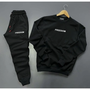 Bisiklet Yaka Freedom Baskılı Tam Kışlık Oversize Dış Mekan Erkek Eşofman Takımı