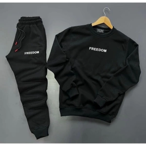 Bisiklet Yaka Freedom Baskılı Tam Kışlık Yeni Trend 3 Iplik Erkek Eşofman Takımı