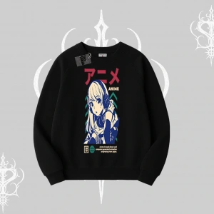 Biskilet Sweatshirt Anime Kız Desenli Japon Tarzı