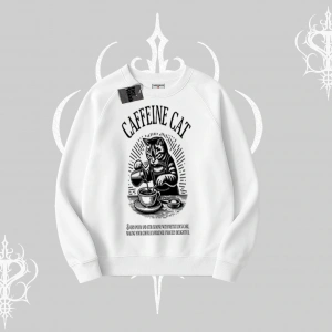 Biskilet Sweatshirt Caffeine Cat Kahve Temalı Kedi Baskılı