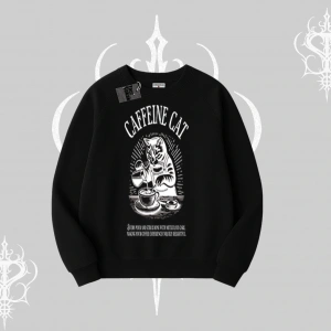 Biskilet Sweatshirt Caffeine Cat Kahve Temalı Kedi Baskılı