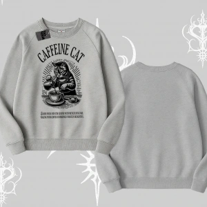 Biskilet Sweatshirt Caffeine Cat Kahve Temalı Kedi Baskılı