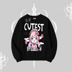 Biskilet Sweatshirt Cute Anime Gamer Girl Baskılı