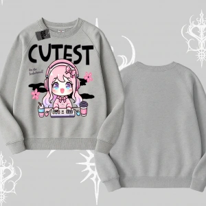 Biskilet Sweatshirt Cute Anime Gamer Girl Baskılı
