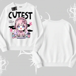 Biskilet Sweatshirt Cute Anime Gamer Girl Baskılı