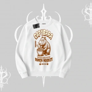 Biskilet Sweatshirt Cute Capybara Enjoying Ramen Noodles Artwork