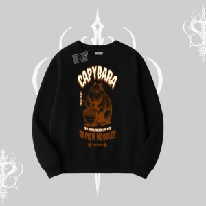 Biskilet Sweatshirt Cute Capybara Enjoying Ramen Noodles Artwork