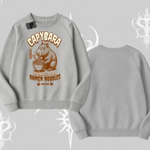 Biskilet Sweatshirt Cute Capybara Enjoying Ramen Noodles Artwork