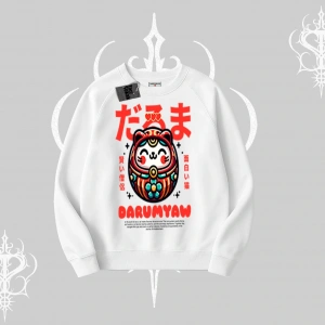 Biskilet Sweatshirt Daruma Kedi Anime Baskılı