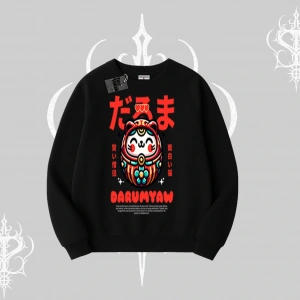 Biskilet Sweatshirt Daruma Kedi Anime Baskılı