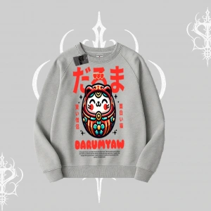 Biskilet Sweatshirt Daruma Kedi Anime Baskılı