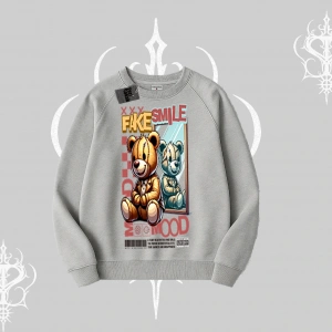 Biskilet Sweatshirt Fake Smile Mood Ayıcık Grafik Baskılı