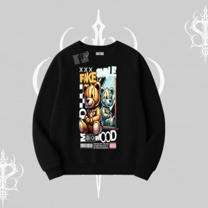 Biskilet Sweatshirt Fake Smile Mood Ayıcık Grafik Baskılı