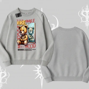 Biskilet Sweatshirt Fake Smile Mood Ayıcık Grafik Baskılı