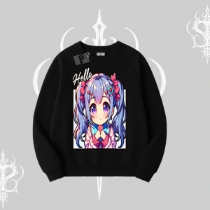 Biskilet Sweatshirt Hello Anime Kız Sevimli Karakter Baskılı