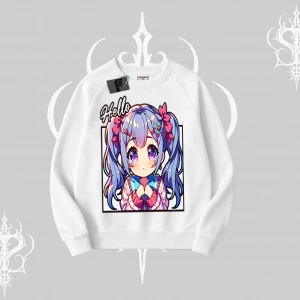 Biskilet Sweatshirt Hello Anime Kız Sevimli Karakter Baskılı