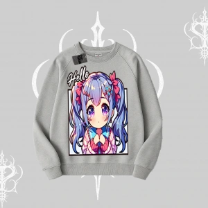 Biskilet Sweatshirt Hello Anime Kız Sevimli Karakter Baskılı