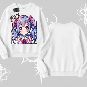 Biskilet Sweatshirt Hello Anime Kız Sevimli Karakter Baskılı