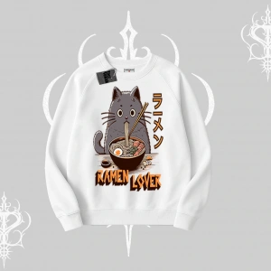 Biskilet Sweatshirt Ramen Lover Kedi Anime Baskılı
