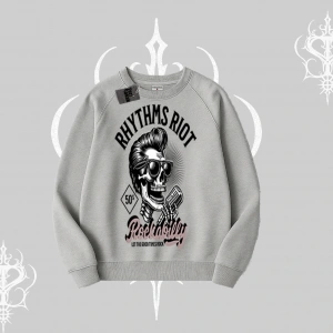 Biskilet Sweatshirt Rhythms Riot Vintage Rockabilly Skull Street Aesthetic