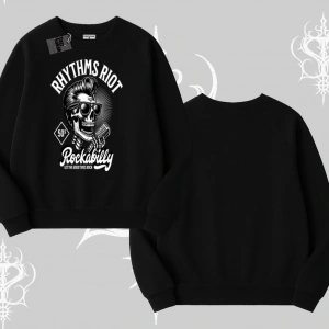 Biskilet Sweatshirt Rhythms Riot Vintage Rockabilly Skull Street Aesthetic